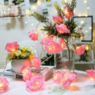 Ghirlanda luminoasa 20 trandafiri leduri lumina roz 3m