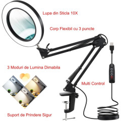 Lupa De Birou Cu Lumina 10X Cu Cleste Si Iluminare Reglabila