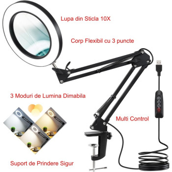 Lupa De Birou Cu Lumina 10X Cu Cleste Si Iluminare Reglabila