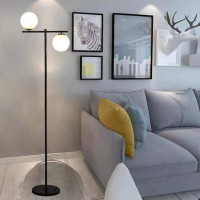 Lampadar negru cu 2 globuri albe mate, 157cm, E27