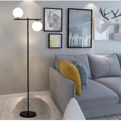 Lampadar negru cu 2 globuri albe mate, 157cm, E27
