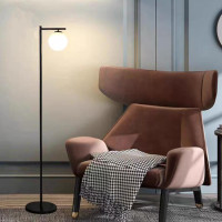 Lampadar negru 157cm cu glob alb mat si dulie E27