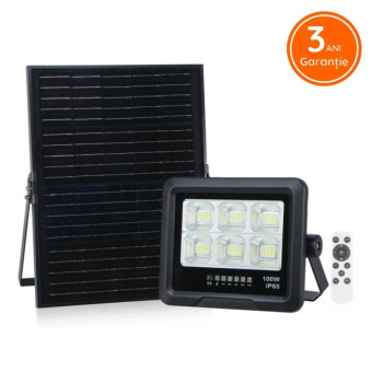 Lampa LED solara 100W cu panou monocristalin lumina 6500K si telecomanda