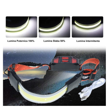 Lanterna led cap COB flexibila G13 cu acumulator