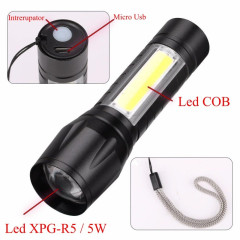 Lanterna reincarcabila XPE + COB Led, lumeni 3800 si zoom