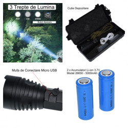 Lanterna led xhp90 profesionala cu acumulatori 59800 lumeni