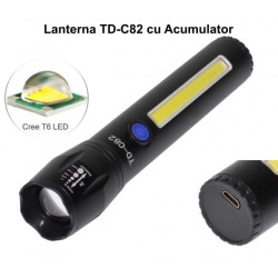 Lanterna led reincarcabila CREE T6 5W cu COB si zoom optic