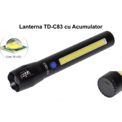 Lanterna reincarcabila CREE T6 7W cu COB lateral si zoom optic
