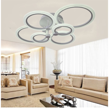 Lustra LED living design 6 cercuri cu telecomanda radio putere de 160 W flux luminos de 6400 lm alb cald rece neutru aplicație Bluetooth