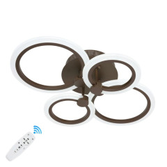 Lustra LED living design 4 cercuri cu telecomanda Wi-Fi putere de 72 W flux luminos de 3000 lm alb cald rece neutru aplicație Bluetooth corp maro