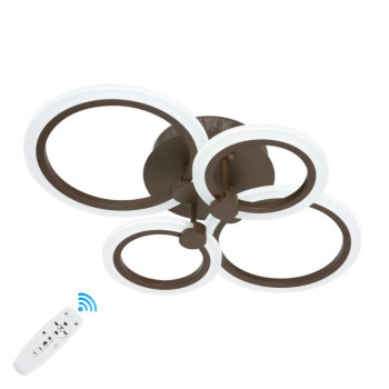 Lustra LED living design 4 cercuri cu telecomanda Wi-Fi putere de 72 W flux luminos de 3000 lm alb cald rece neutru aplicație Bluetooth corp maro