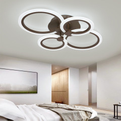 Lustra LED living design 4 cercuri cu telecomanda Wi-Fi putere de 72 W flux luminos de 3000 lm alb cald rece neutru aplicație Bluetooth corp maro
