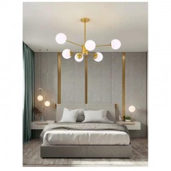 Lustra aurie 6 globuri alb mat