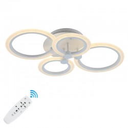 Lustra LED living design 4 cercuri cu telecomanda Wi-Fi putere de 72 W flux luminos de 3000 lm alb cald rece neutru aplicație Bluetooth