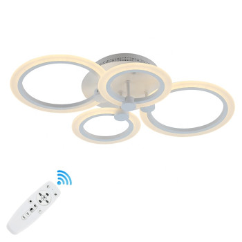 Lustra LED living design 4 cercuri cu telecomanda Wi-Fi putere de 72 W flux luminos de 3000 lm alb cald rece neutru aplicație Bluetooth