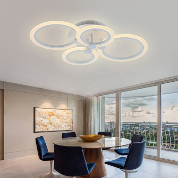 Lustra LED living design 4 cercuri cu telecomanda Wi-Fi putere de 72 W flux luminos de 3000 lm alb cald rece neutru aplicație Bluetooth