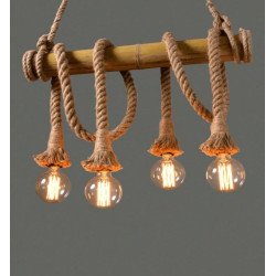 Lustra bambus cu 4 surse E27, design rustic, 100x70cm