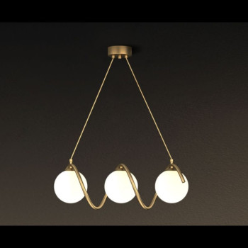 Candelabru decorativ 3 globuri sticla alb mat si cadru auriu