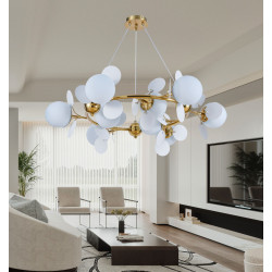 Candelabru living E27 cu 9 dulii sticla si metal D890mm