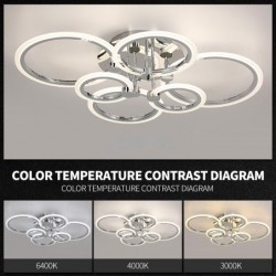 Lustra LED 6 cercuri culoarea cromului cu telecomanda wifi 2.4G alb variabil 8000 lm