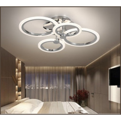 Lustra LED 4 cercuri culoarea cromului cu telecomanda wifi 2.4G alb variabil 3500 lm