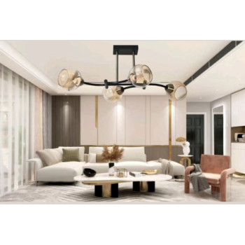 Lustra neagra 4 globuri gold fumuriu cu fasunguri E27
