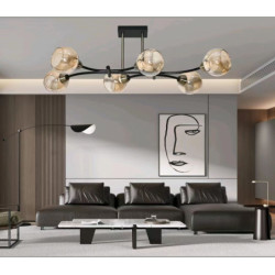 Lustra neagra 6 globuri gold fumuriu cu fasunguri E27