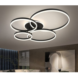 Lustra LED neagra cu cercuri si telecomanda wifi 2.4G alb variabil 960 cm 9000lm