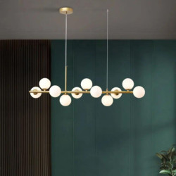 Lustra LED aurie cu 11 globuri albe mate cu socluri G9