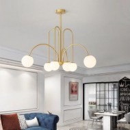 Lustra gold 6 globuri sticla mate albe dulii G9