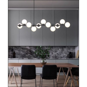 Lustra LED black cu 11 globuri albe mate cu socluri G9