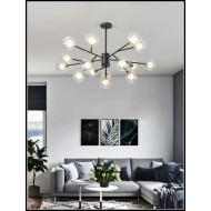 Lustra LED neagra cu 15 globuri transparente cu becuri G9 de 2W 4000k incluse 30 w 1300 lm