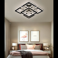 Lustra LED cristal neagra cu patrate si telecomanda wifi 2.4G alb variabil 2950 lm