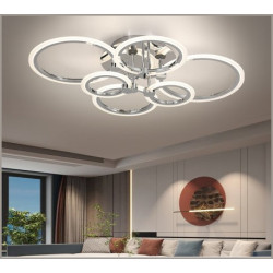 Lustra LED 6 cercuri culoarea cromului cu telecomanda wifi 2.4G alb variabil 8000 lm