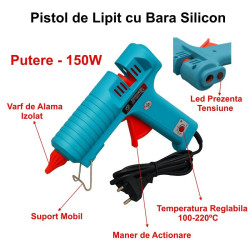 Pistol de lipit cu bare de silicon 11mm 150W temperatura reglabila HJ019