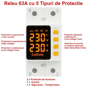 Releu Electronic de Protectie 1-63A reglabil supratensiune subtensiune