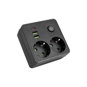 Dublu stecher – 2 prize Schuko si USB negru