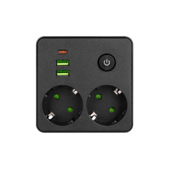 Dublu stecher – 2 prize Schuko si USB negru