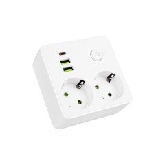 Dublu stecher – 2 prize Schuko si USB Alb