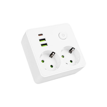 Dublu stecher – 2 prize Schuko si USB Alb