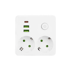 Dublu stecher – 2 prize Schuko si USB Alb