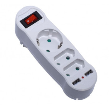 Triplu stecher 2 + 1 si doua porturi USB cu intrerupator LED