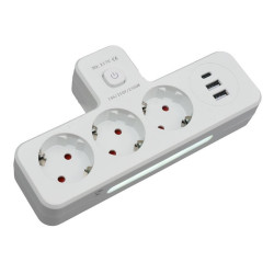 Triplu stecher cu usb QC3.0 PD 20W cu lumina de veghe rotativ