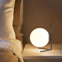 Veioza neagra eleganta din metal si sticla, 52 cm, 220V