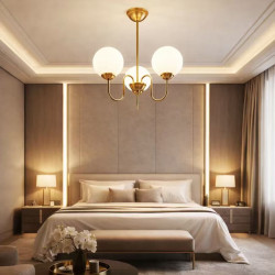 Candelabru auriu cu 3 brațe, design modern, pentru living și dormitor