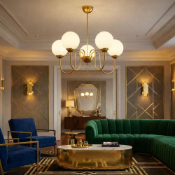 Candelabru auriu cu 5 brațe, design elegant, pentru living și dining