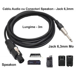 Cablu Audio Jack 6,3 tata MO - Speakon Tata Prof - 6mm / 3m