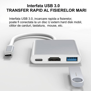 Adaptor USB-C la HDMI 4K cu USB 3.0 si PD 100W