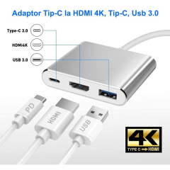 Adaptor USB-C la HDMI 4K cu USB 3.0 si PD 100W