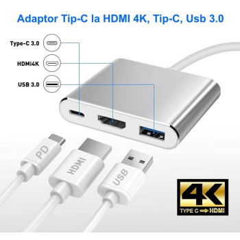 Adaptor USB-C la HDMI 4K cu USB 3.0 si PD 100W